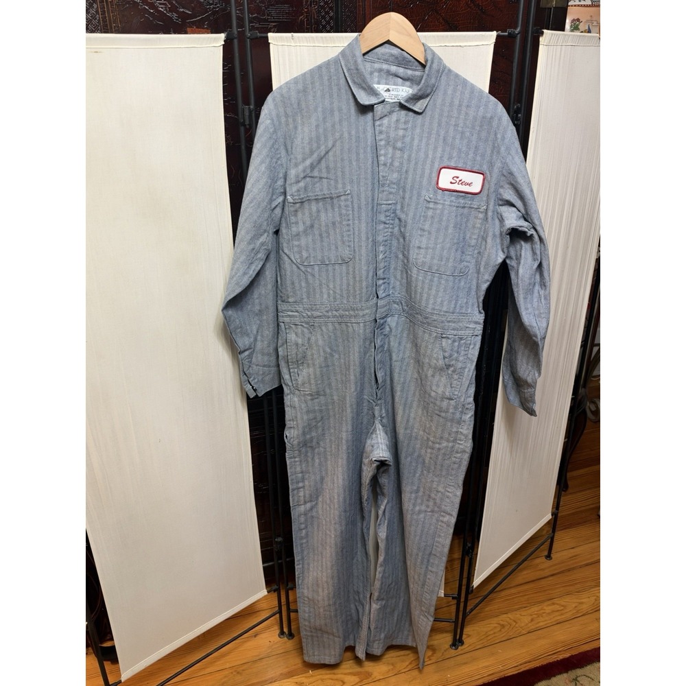 Vintage Red Kap Men's 40 RG Herringbone Coveralls Mechanic Workwear Steve Patch